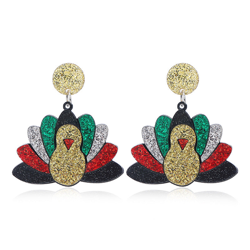 Wholesale Christmas Thanksgiving Animal Leopard Print Turkey Earrings